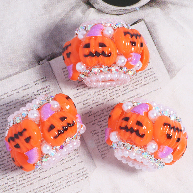 Wholesale 5pcs/pack  pumpkin diamond ball straight hole beads DIY accessories